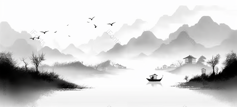 新中式背景水墨画船夫燕子,插画/手绘图,插画/手绘图库,插画/手绘图下载,插画/手绘